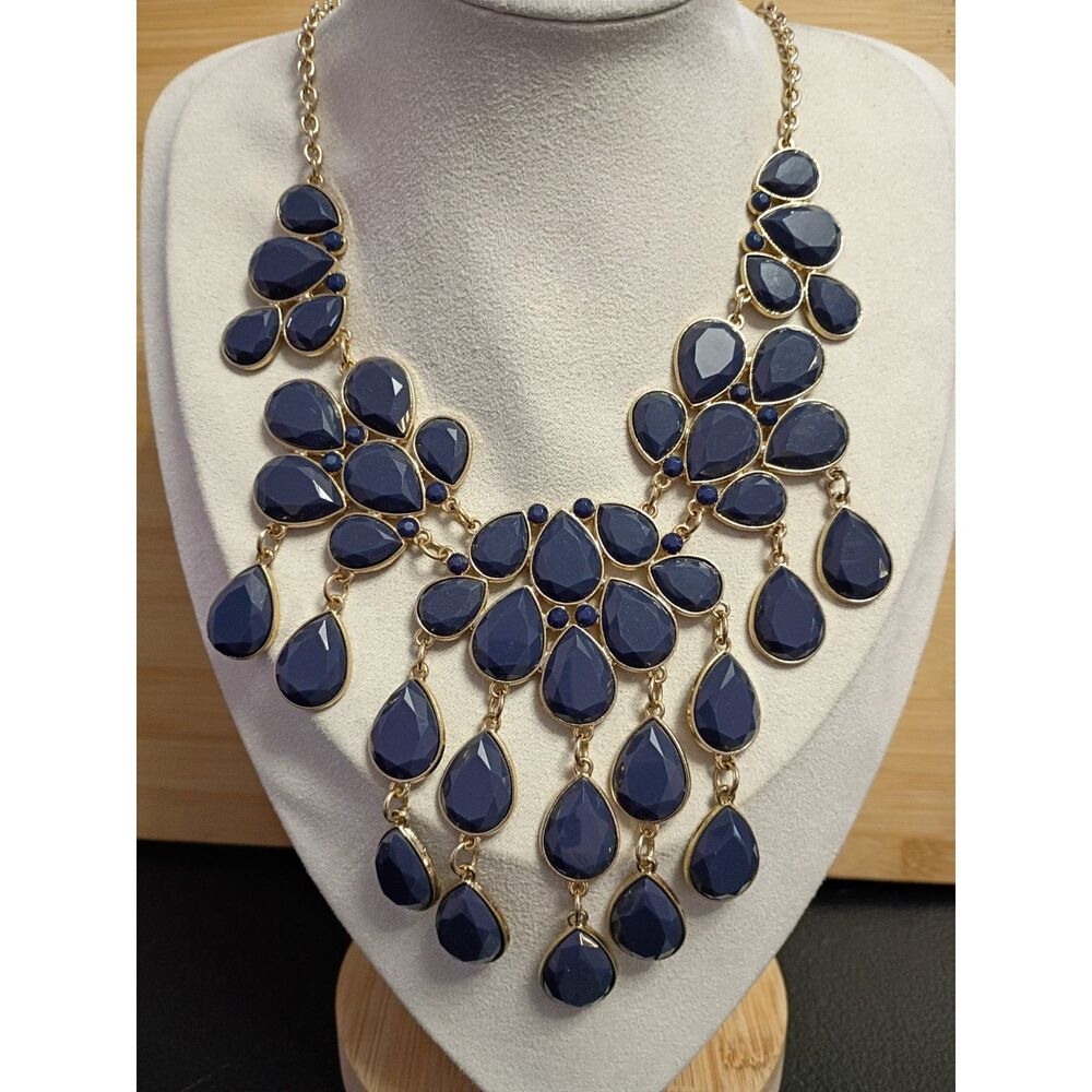Vintage Stunning Indigo Blue, Faceted Ovals Beaded Articulating Choker Necklace